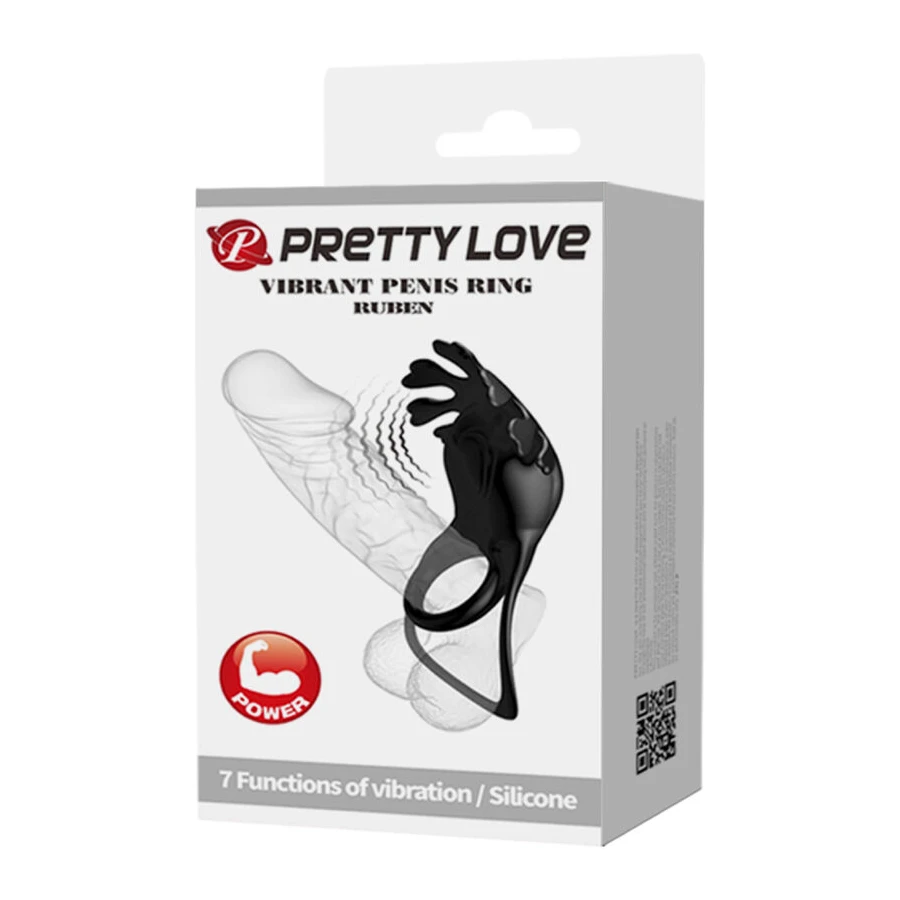 PRETTY LOVE - ANELLO VIBRATORE RUBEN 7 VIBRAZIONI IN SILICONE NERO